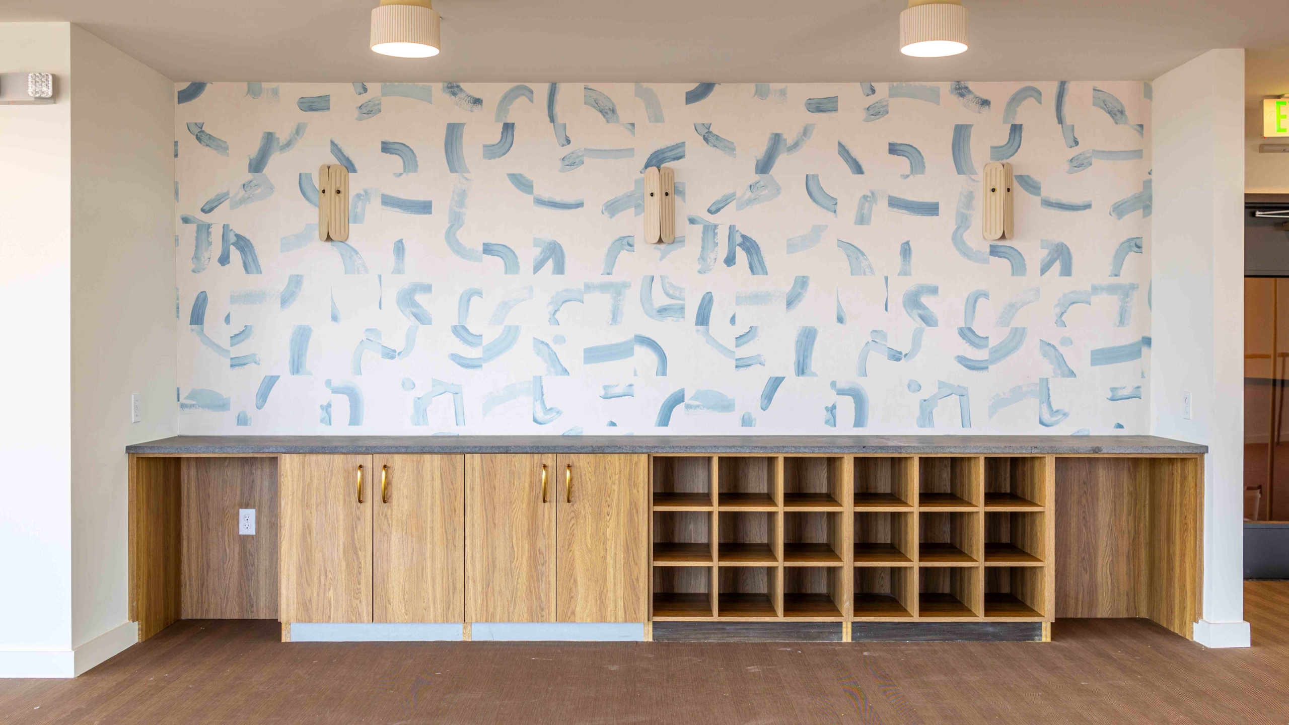 Wallpaper in Rambler's yoga room.