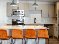 kitchen island and barstools at Rambler austin