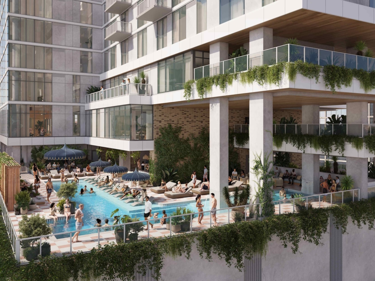 Paseo's pool on the twelfth floor with skyline views and ample space