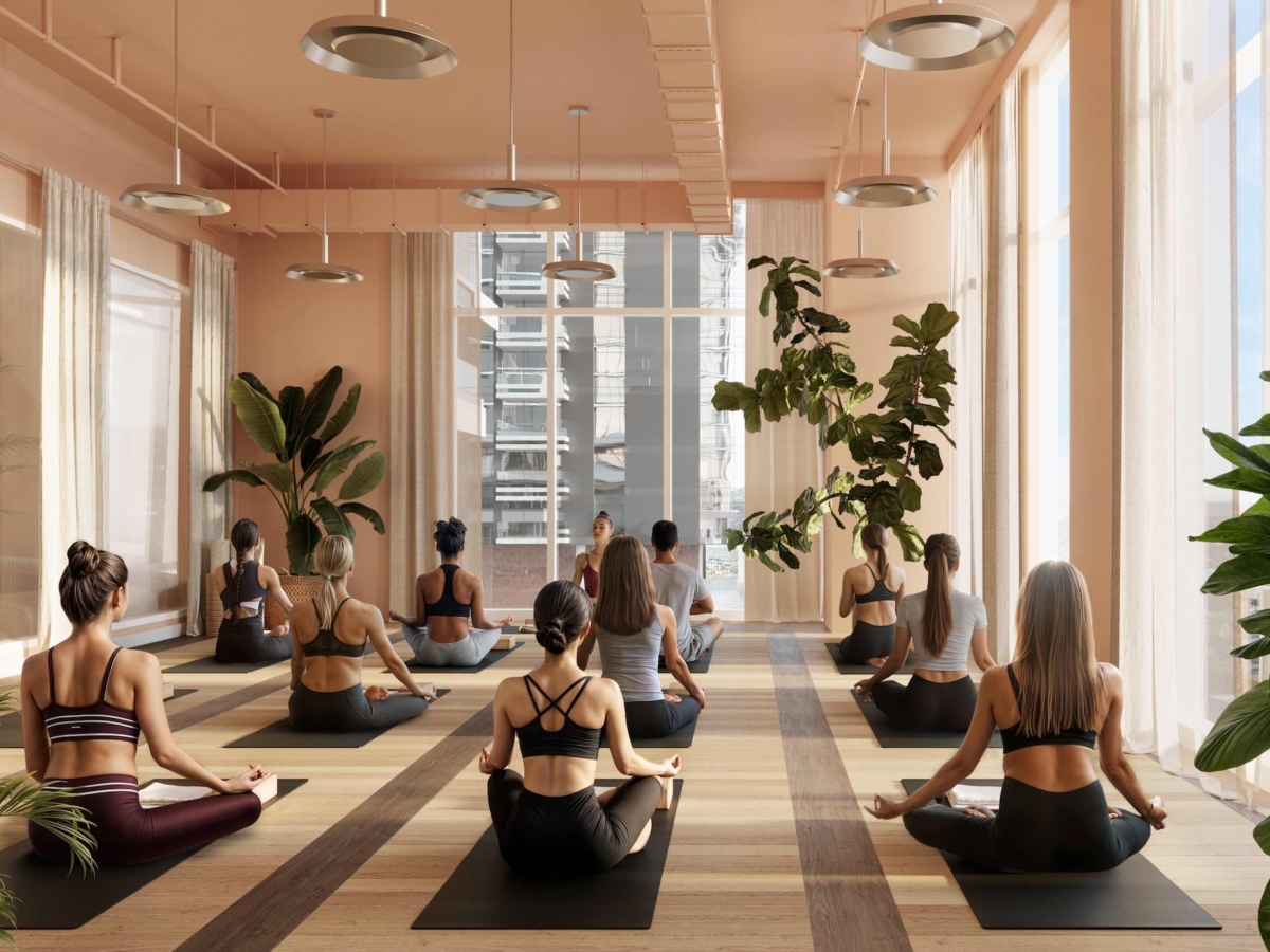 People doing yoga in Paseo's yoga room