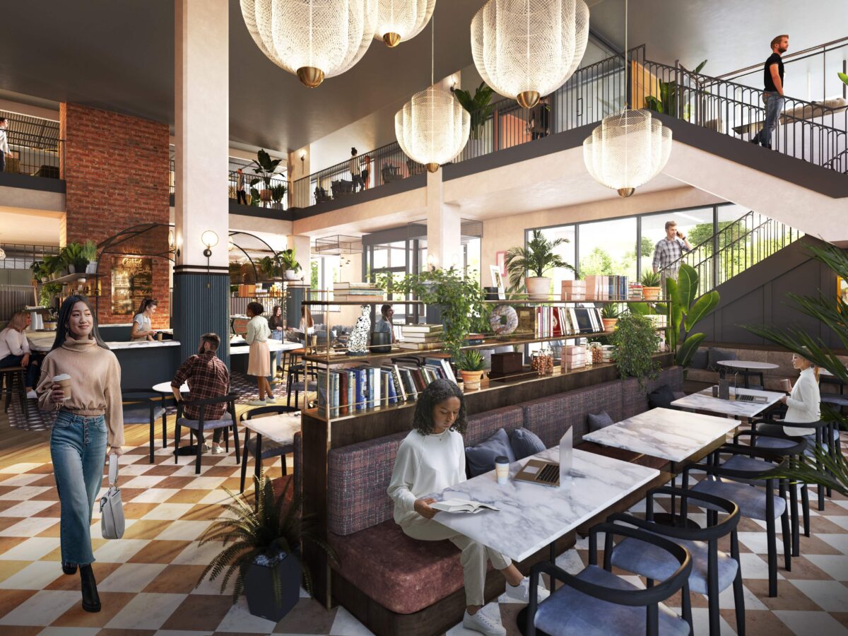 Rendering of the lobby at Rambler Columbus