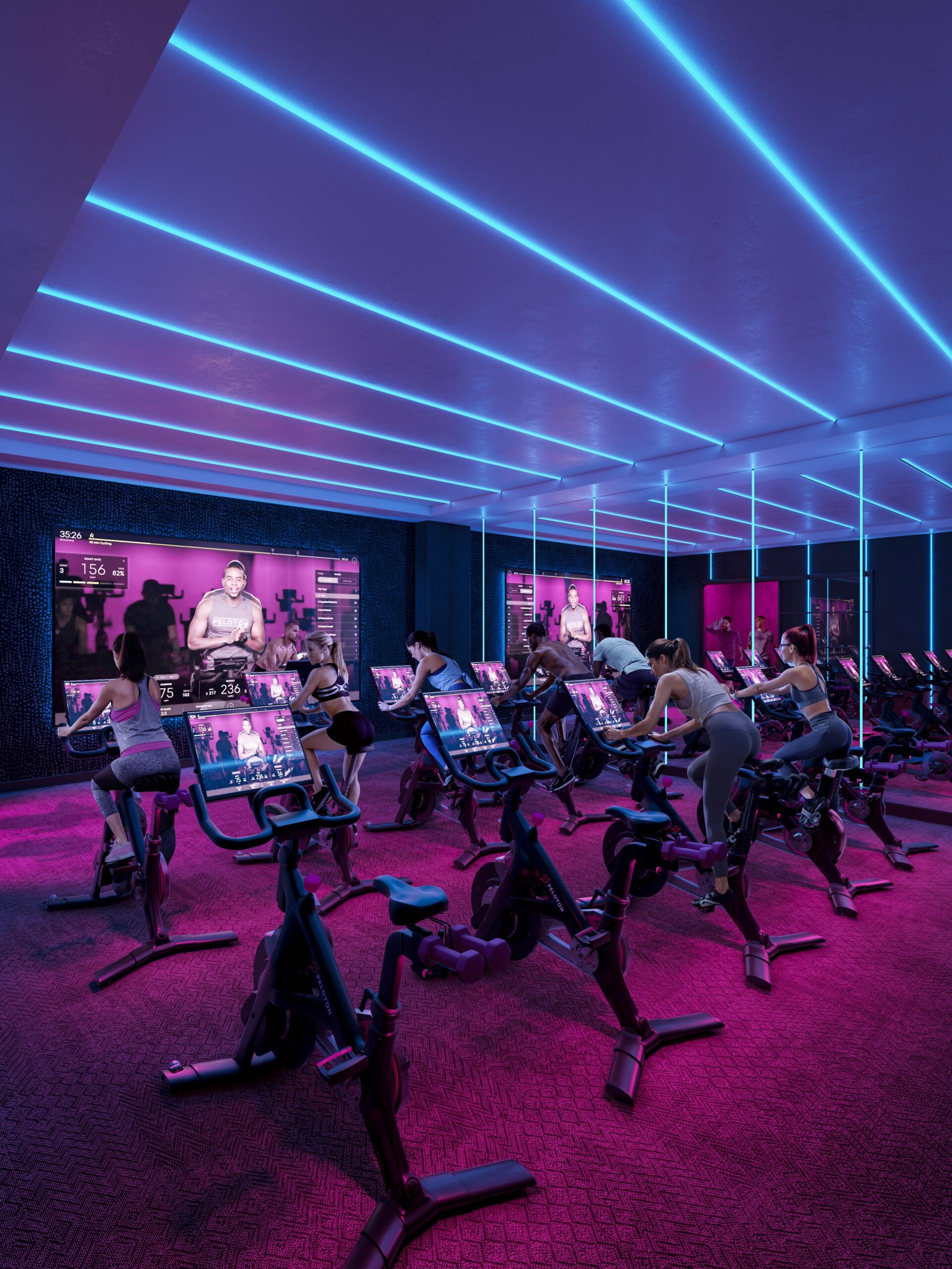 Rendering of spin workout room at Rambler in Austin.