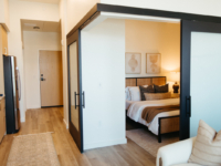 Sliding doors in one bedroom unit at Moontower