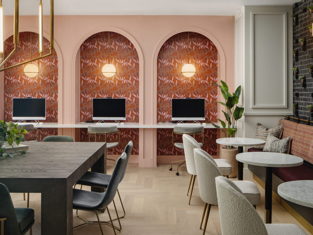 Study lounge area with computer monitors at Waterloo.
