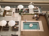 Rambler’s third floor pool deck features a jumbotron, chaise loungers, and views of OSU campus. Splash in the summer and soak in the winter, in our pair of heated pools turned hot tubs.