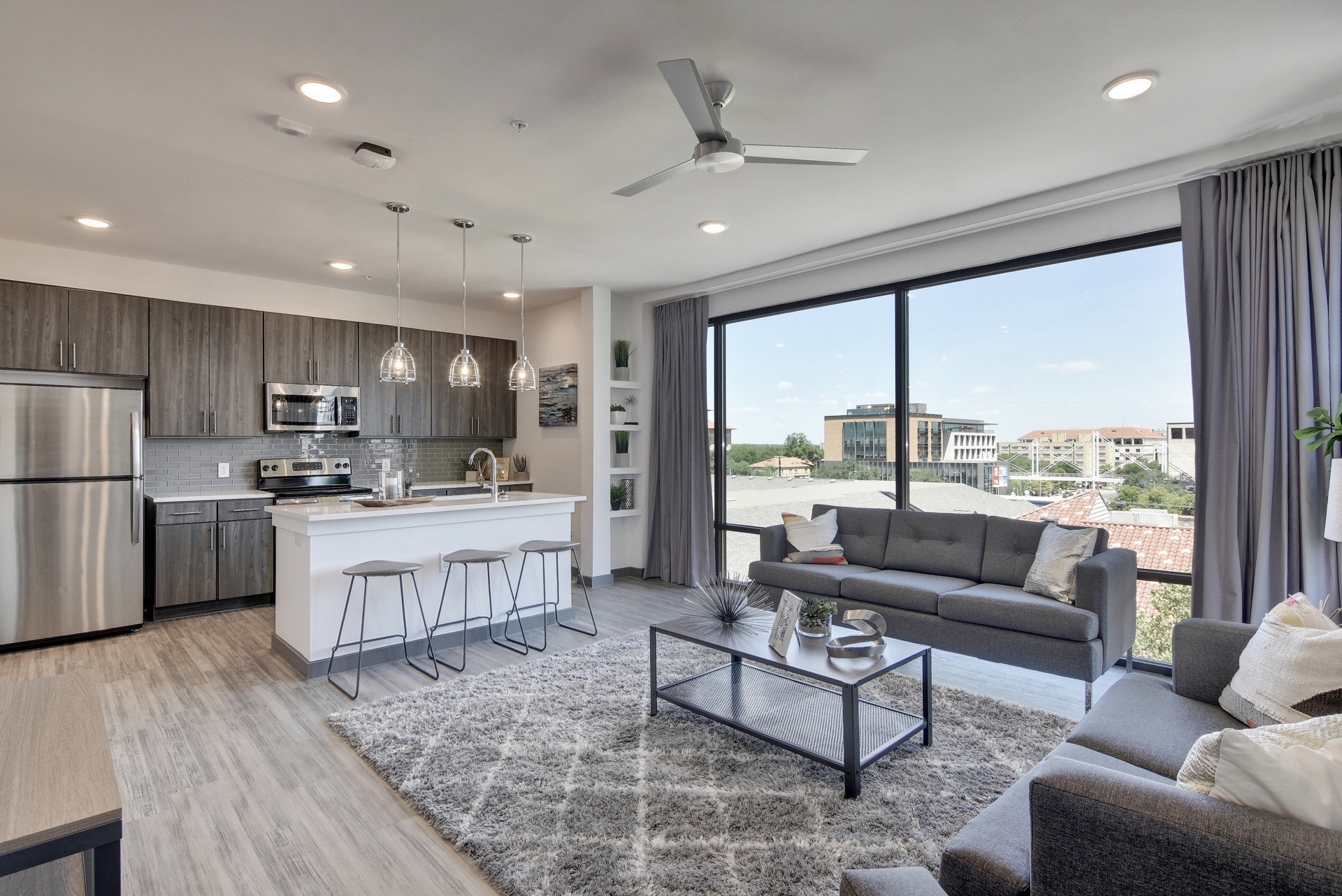 Rendering of living room at Ruckus on Nueces
