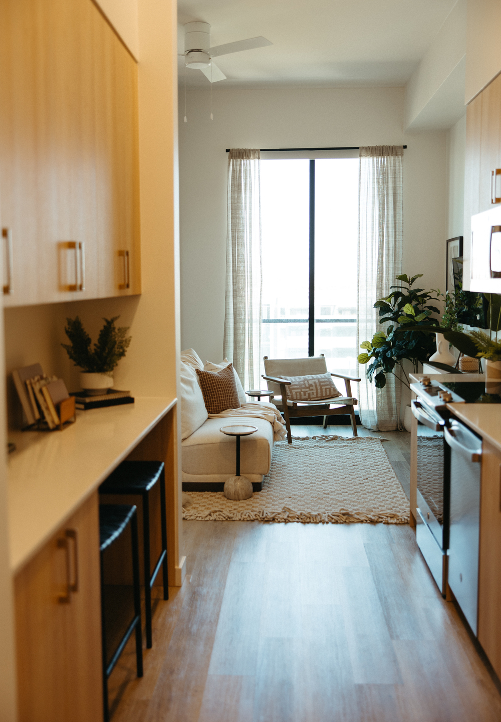 Kitchen and living area at Moontower