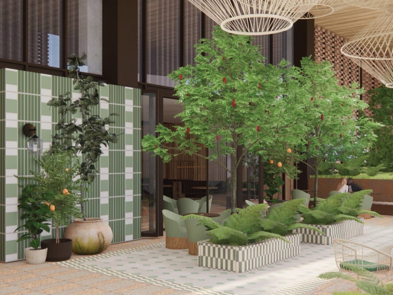 Rendering of the lobby area at 12th and Sabine