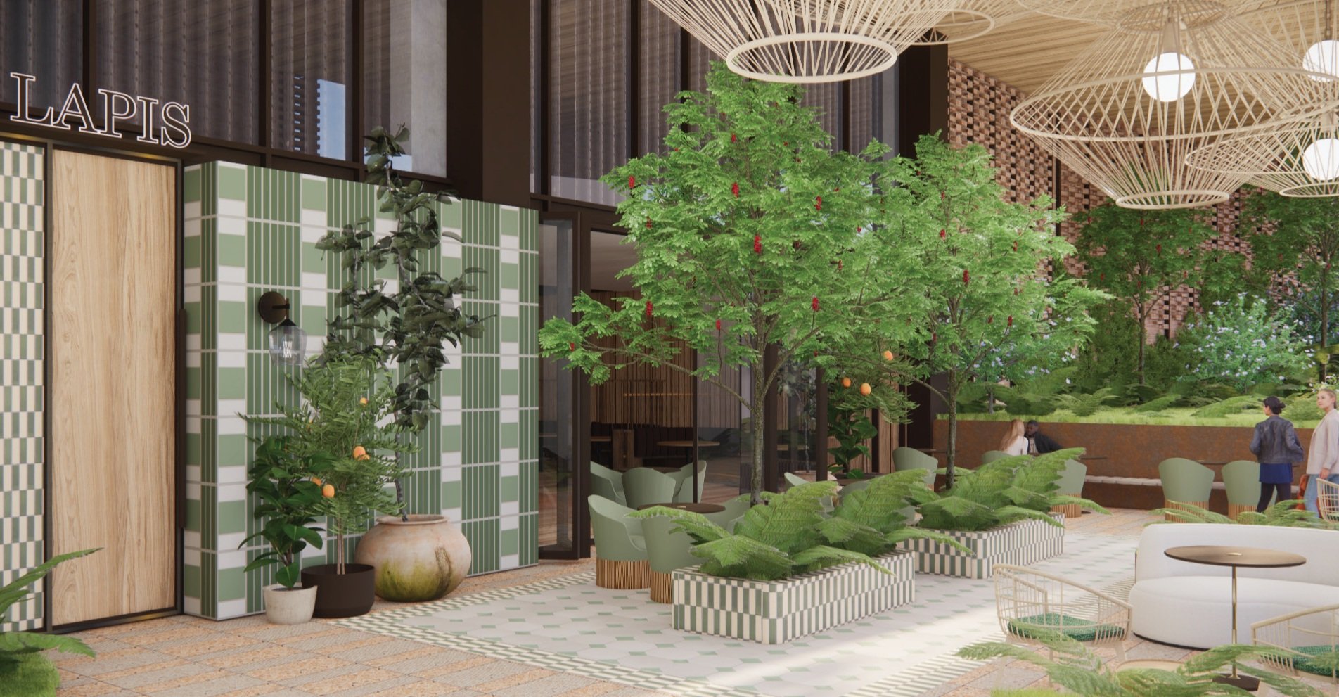 Rendering of the lobby area at 12th and Sabine