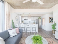 Kitchen and living area in Moontower's model unit