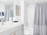 Interior image of Moontower's shower-tub combo and bathroom