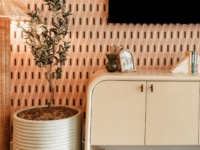 The Rambler leasing office has a variety of wallpapers that bring a pop of color to the space.