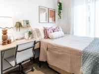 Representative bedroom featuring Rambler Atlanta's standard furniture and finishes.