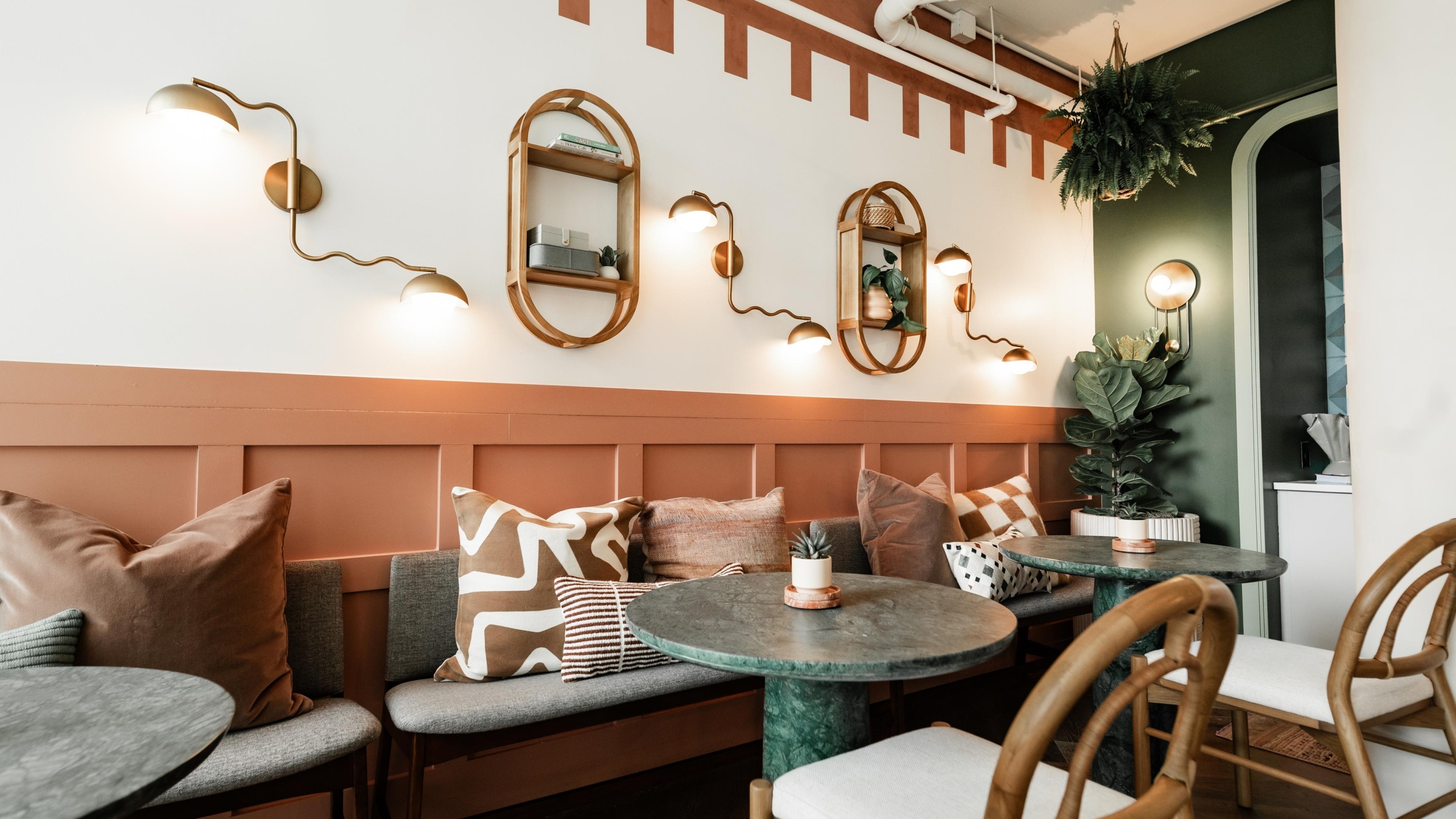 Study space and wall decor in Rambler’s leasing office.