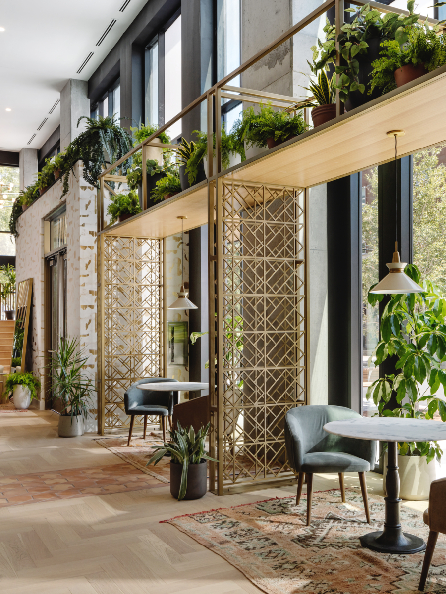 gold trellises in Waterloo lobby