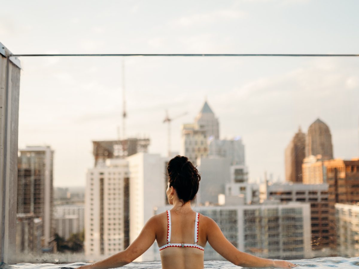 Girl overlooking Atlanta in Whistler pool