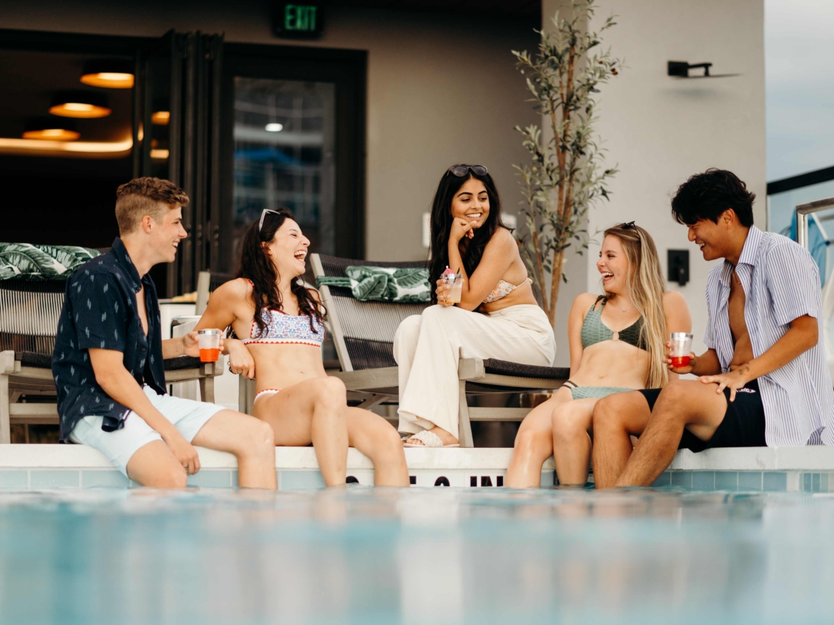 Residents at the whistler pool event party