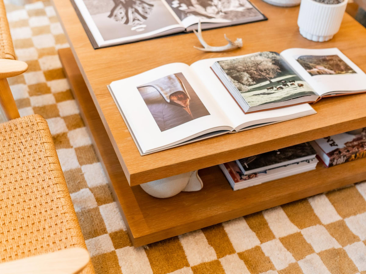 Coffee table decor in the Rambler ATX lobby