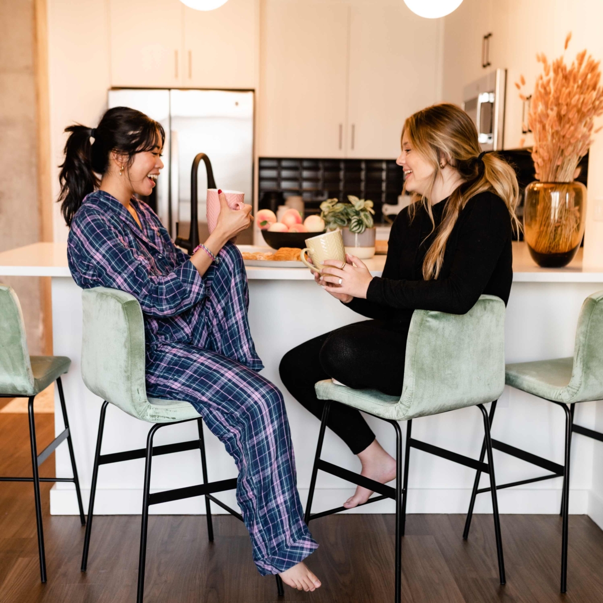 student residents eating at their kitchen island at whistler