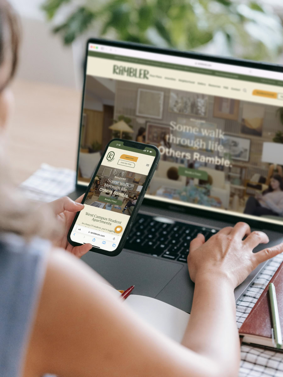Person looking at Rambler ATX website on their phone