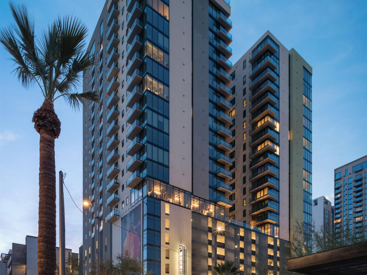 Exterior of Moontower Phoenix, a luxury apartment in downtown Phoenix.