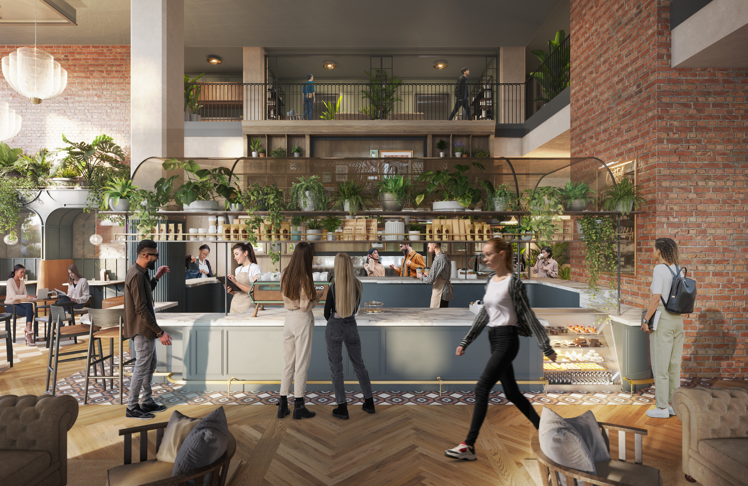 Rendering of people at ordering coffee at Rambler's Daydreamer in Columbus, OH