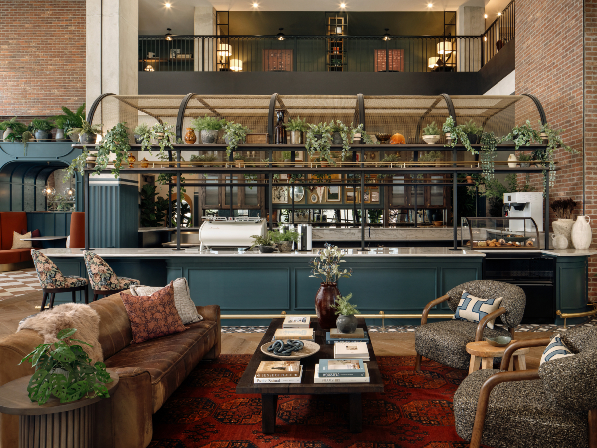 Lobby at Rambler Columbus, a student housing community near the Ohio State University.